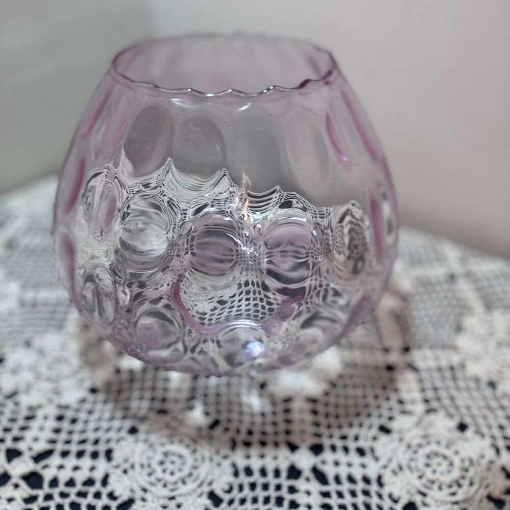 Vintage Empoli Italian Art Glass Pink Coin Dot Fishbowl Vase - Picture 10 of 10